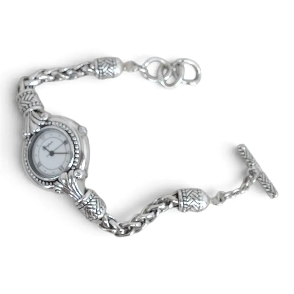 Brighton Calgary Watch Silver Braided Chain Toggle Clasp Round Face Retired